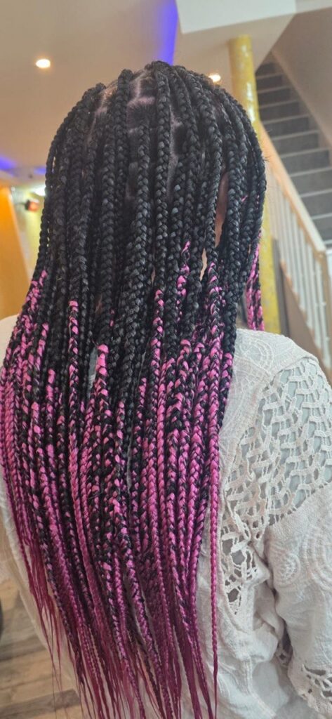 Pink ombre knotless braids at Baddys Parlour, Bolton
