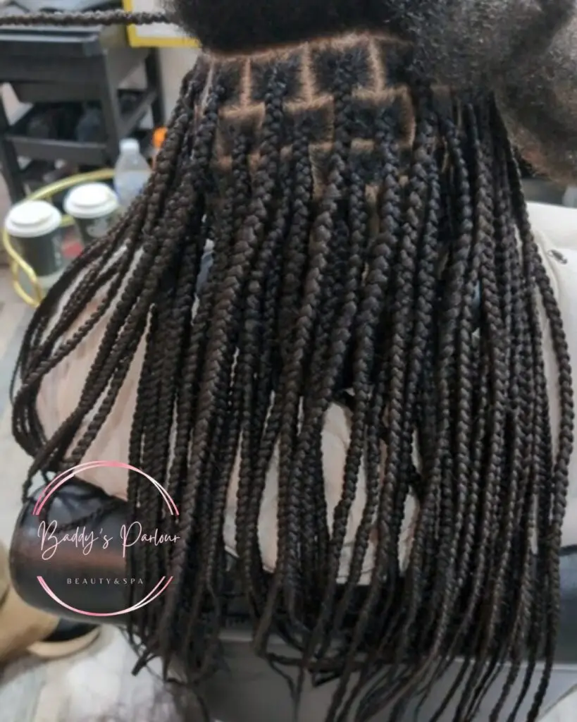 Long box braids styled at Baddy's Parlour, Bolton