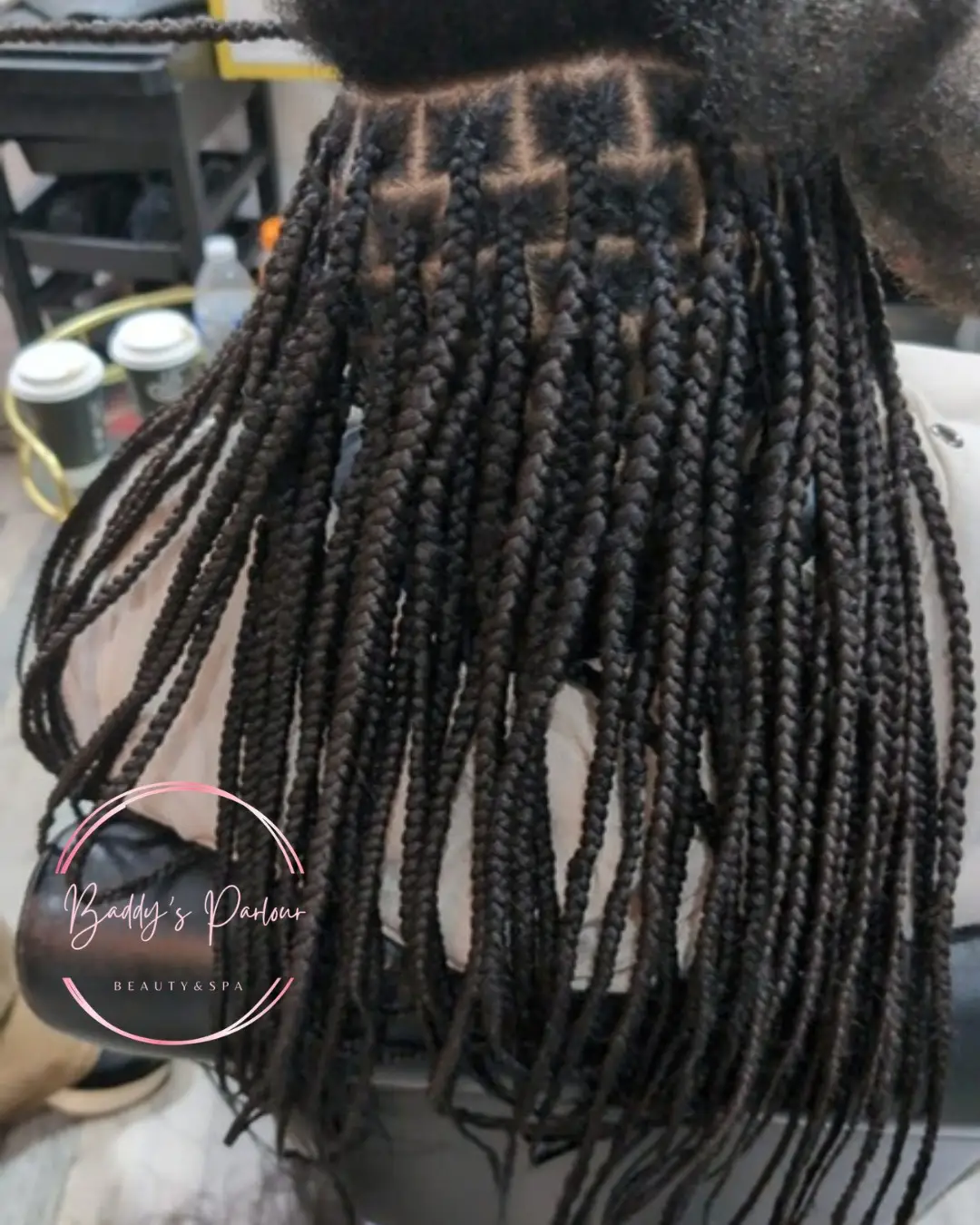 Knotless braids vs box braids: box braids styled at Baddy's Parlour in Bolton